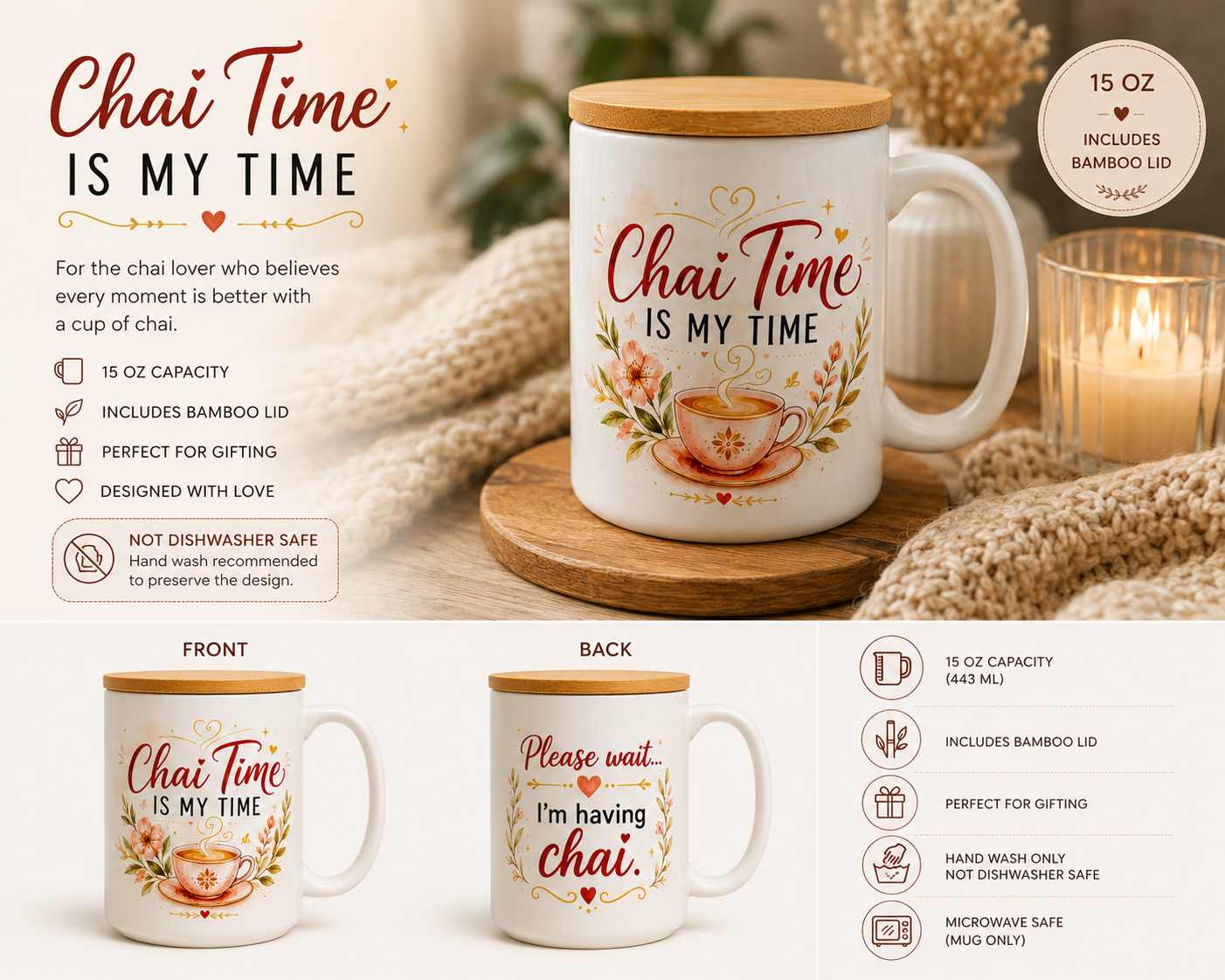 Chai Time is My Time Mug | 15oz Ceramic Gift