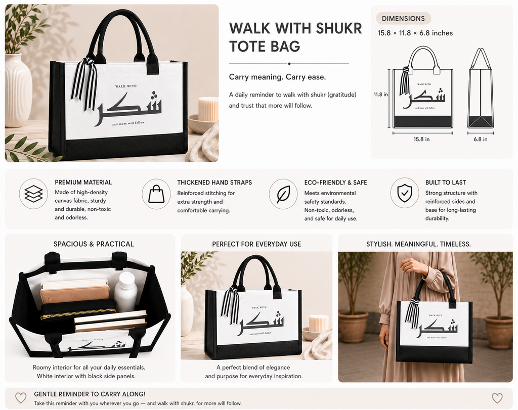 Walk with Shukr Tote Bag | Islamic Reminder Tote | Canvas Carryall