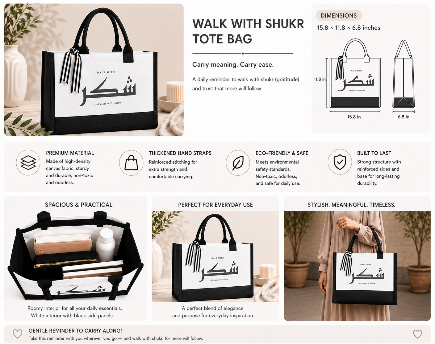 Walk with Shukr Tote Bag | Islamic Reminder Tote | Canvas Carryall