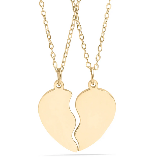 18K Gold PVD Stainless Steel Break Apart  Heart Necklace Set - GOLD