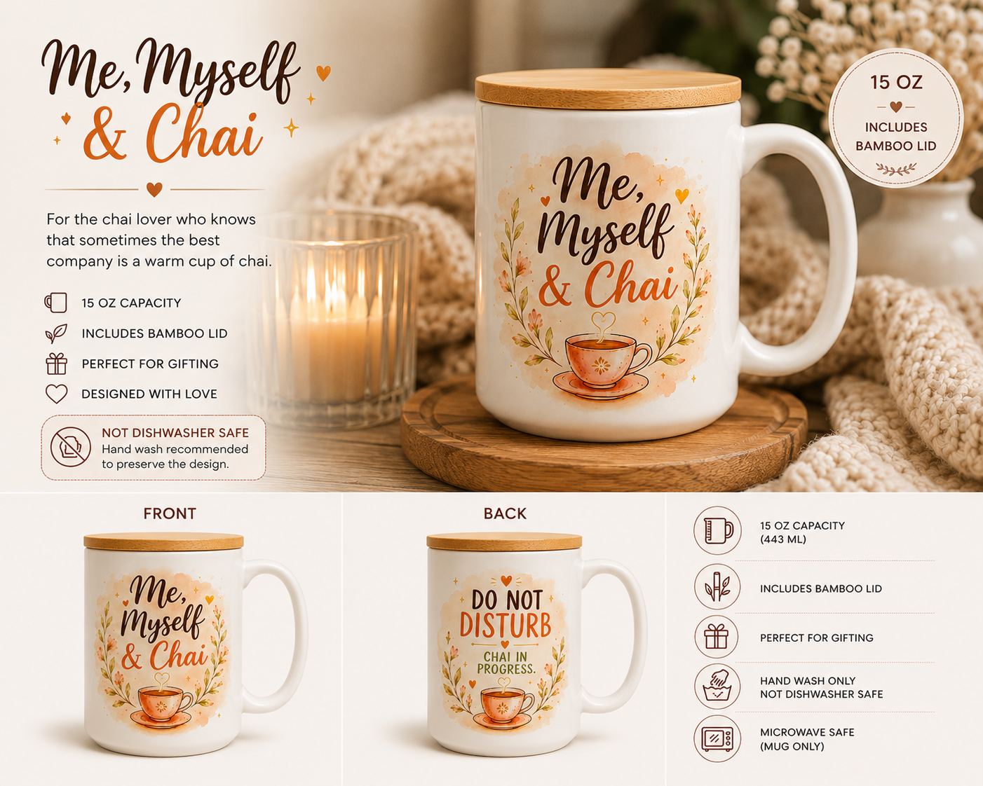 Me Myself and Chai Mug | 15oz Ceramic Gift