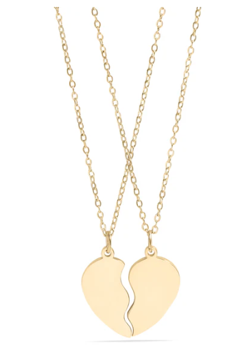 18K Gold PVD Stainless Steel Break Apart  Heart Necklace Set - GOLD